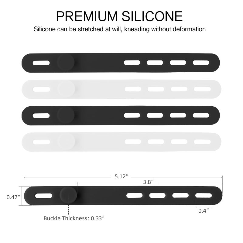 Donruby 24Pcs Silicone Cable Ties - Reusable & Washable with Locking Buckles, Adjustable Fastening Cable Management Straps, Multi-Purpose High Elasticity Cord Organizer (Black & White) - Image 2