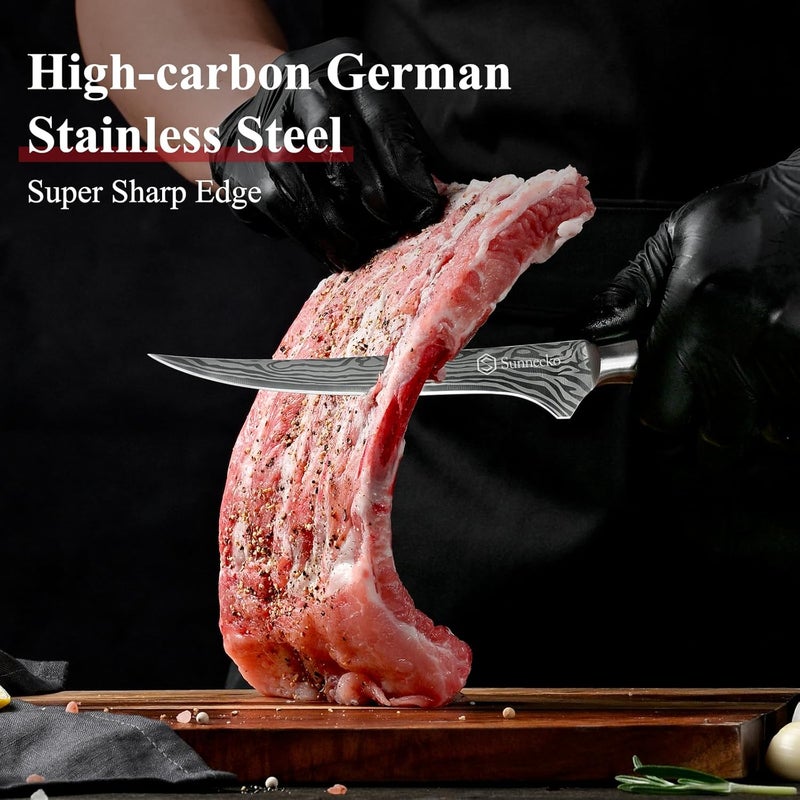 Sunnecko Boning Knife with Pakkawood Handle,6 inch High Carbon German Stainless Steel Fillet Knife for Meat and Poultry - Image 3