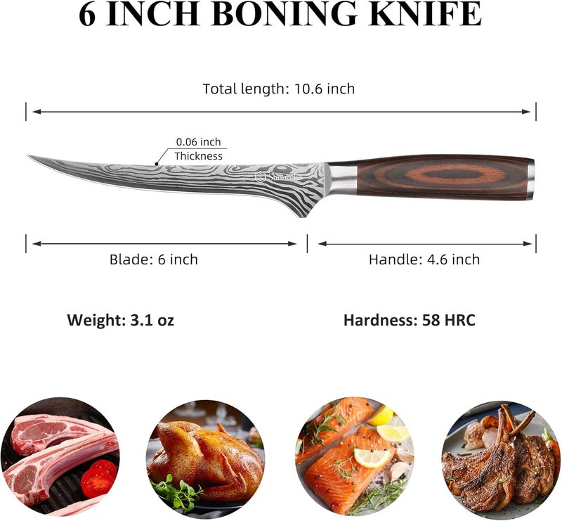 Sunnecko Boning Knife with Pakkawood Handle,6 inch High Carbon German Stainless Steel Fillet Knife for Meat and Poultry - Image 2