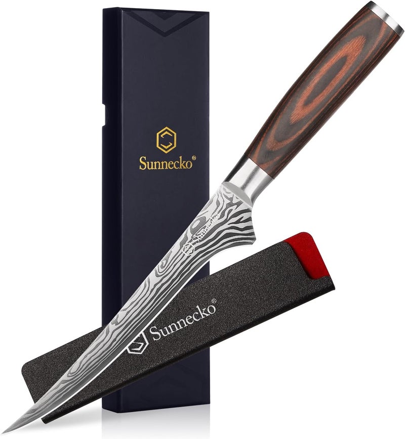 Sunnecko Boning Knife with Pakkawood Handle,6 inch High Carbon German Stainless Steel Fillet Knife for Meat and Poultry - Image 1