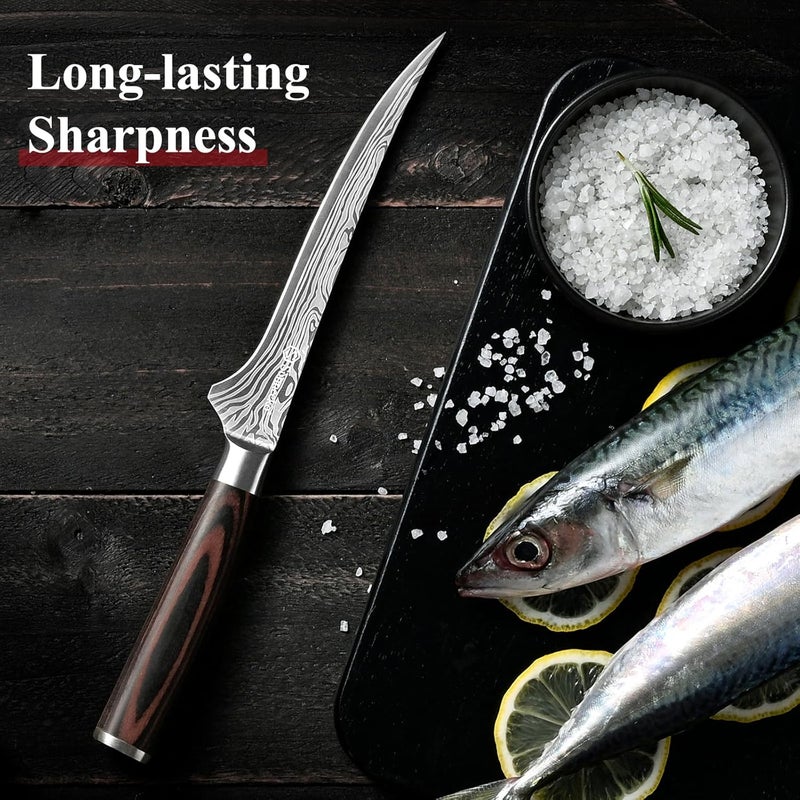Sunnecko Boning Knife with Pakkawood Handle,6 inch High Carbon German Stainless Steel Fillet Knife for Meat and Poultry - Image 4