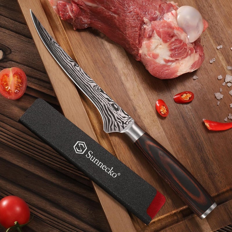 Sunnecko Boning Knife with Pakkawood Handle,6 inch High Carbon German Stainless Steel Fillet Knife for Meat and Poultry - Image 5