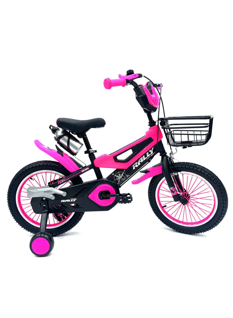 RALLY BICYCLE 16-Inch Kids Road Bike | 16-Inch Wheel Size | Adjustable Seat | Training Wheel | Chain Cover, Basket And Water Bottle | Pink Color - Image 1
