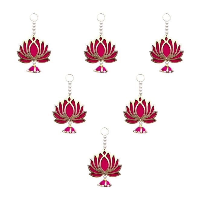 Dikshya Capture Dikshya Capture Handmade Wall Decor Lotus 6 Pcs Pink with Jhumki Style Hanging for Home DecorDiwali DecorWedding and All Festival Decor Lotus Hangings for Home Decoration - Image 1