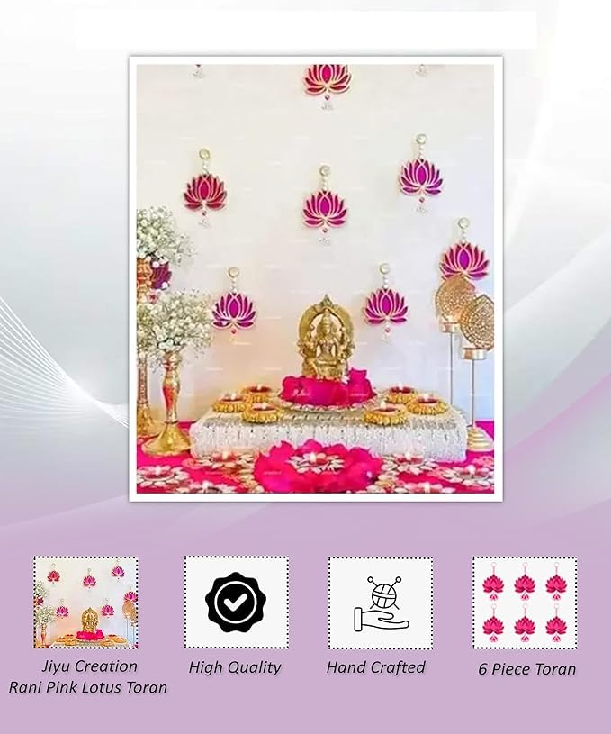 Dikshya Capture Dikshya Capture Handmade Wall Decor Lotus 6 Pcs Pink with Jhumki Style Hanging for Home DecorDiwali DecorWedding and All Festival Decor Lotus Hangings for Home Decoration - Image 3