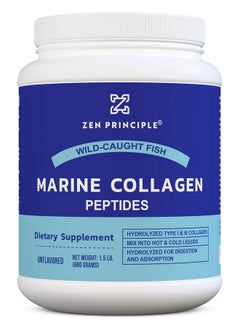 Zen Principle Marine Collagen Peptides Powder. Wildcaught Fish Nongmo. Supports Healthy Skin Hair Joints And Bones. Hydrolyzed Type 1 & 3 Protein. Amino Acids Unflavored Easy To Mix. Large 1.5 Lb.  - Image 1