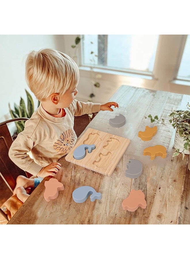 meayul Animal Shape Puzzle Toy, Wooden Puzzles, Silicone Sorting Animal Shapes, for Children Early Education Montessori Toys - Image 4