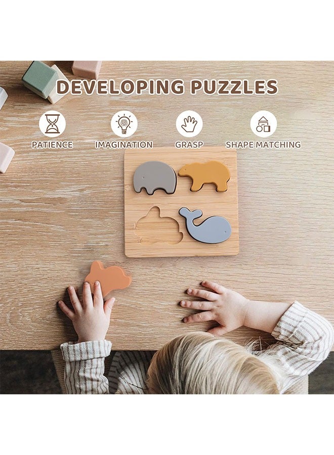 meayul Animal Shape Puzzle Toy, Wooden Puzzles, Silicone Sorting Animal Shapes, for Children Early Education Montessori Toys - Image 5