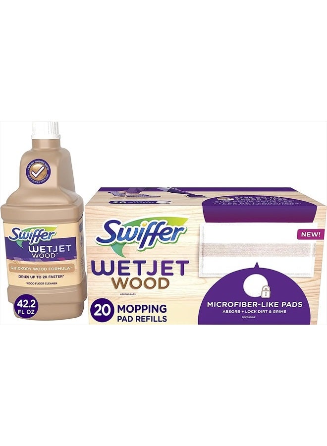 Swiffer WetJet Mops for Floor Cleaning, Hardwood Floor Cleaner, Mopping Refill Bundle, Includes: 20 Pads, 1 Cleaning Solution - Image 1