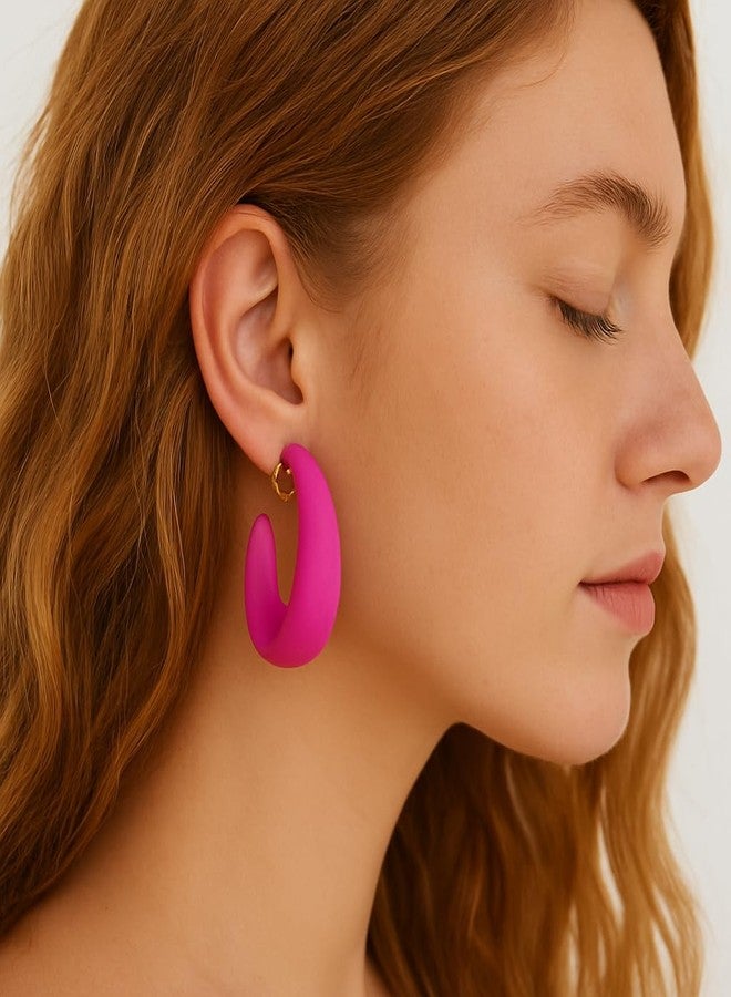 ZENCHEER Chunky Clip on Hoop Earrings for Women, Detachable Statement Non Pierced Clips Vintage Retro 60s 70s 80s 90s Accessories Outfit Party Halloween Costumes Jewelry Gifts,Hot Pink,Hot Pink - Image 4