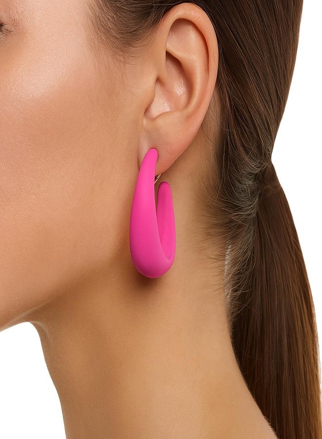 ZENCHEER Chunky Clip on Hoop Earrings for Women, Detachable Statement Non Pierced Clips Vintage Retro 60s 70s 80s 90s Accessories Outfit Party Halloween Costumes Jewelry Gifts,Hot Pink,Hot Pink - Image 3