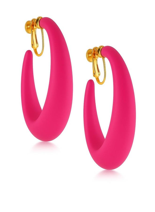 ZENCHEER Chunky Clip on Hoop Earrings for Women, Detachable Statement Non Pierced Clips Vintage Retro 60s 70s 80s 90s Accessories Outfit Party Halloween Costumes Jewelry Gifts,Hot Pink,Hot Pink - Image 1