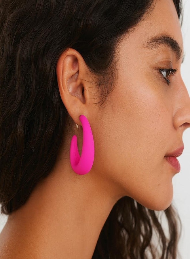 ZENCHEER Chunky Clip on Hoop Earrings for Women, Detachable Statement Non Pierced Clips Vintage Retro 60s 70s 80s 90s Accessories Outfit Party Halloween Costumes Jewelry Gifts,Hot Pink,Hot Pink - Image 2
