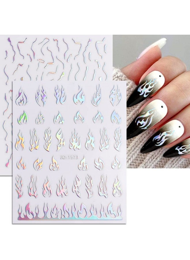 LRKNNO 8 Sheets Butterfly Nail Art Stickers 3D Self Adhesive Nail Art Design Heart Laser Nail Sticker Holographic Glitter Butterfly Flame Laser Silver Flowers Nail Decals For Women Girls Diy Manicure Tips - Image 5