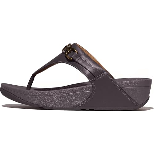 FitFlop Women's Lulu Square-Chain Leather Toe-Post Sandals Wedge, Plumberry, 7 - Image 2