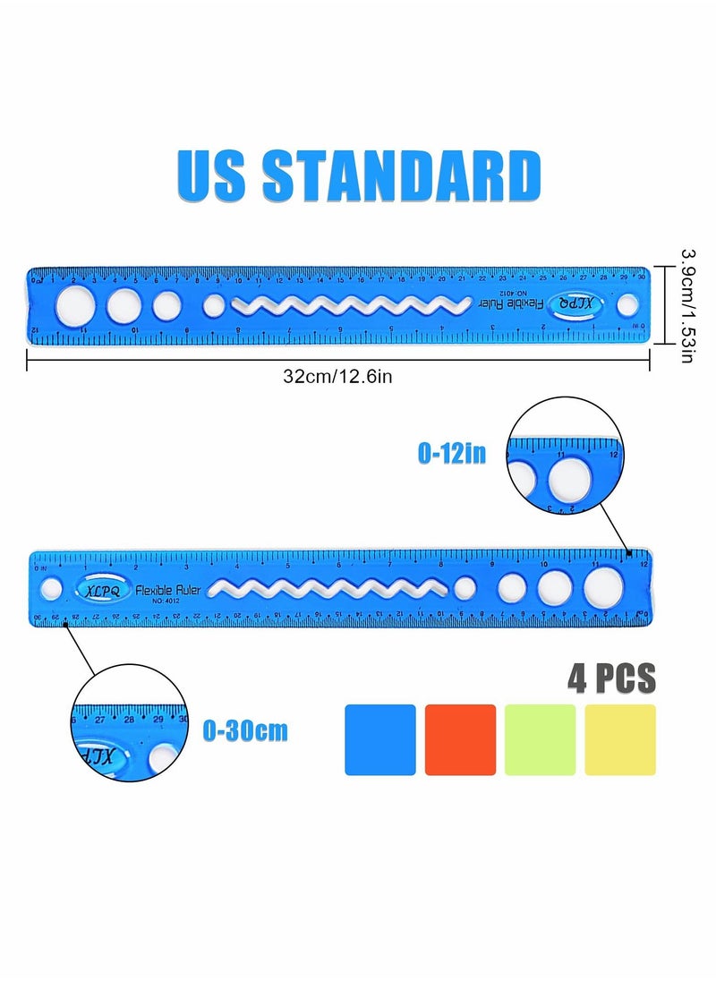 Excefore - Flexible Ruler Set, 8 Pcs 30cm/12inch Translucent Ruler, 4 Colors Soft Plastic Ruler with Inches and Metric Dual Side Rulers Bendable Ruler - Image 1