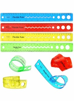 Excefore Flexible Ruler Set, 8 Pcs 30cm/12inch Translucent Ruler, 4 Colors Soft Plastic Ruler with Inches and Metric Dual Side Rulers Bendable Ruler  - Image 1