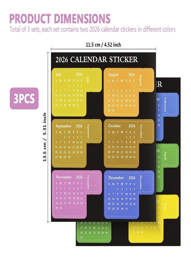TENOC 2026 Calendar Stickers 6 Sheets for Planners, 3 Sets Self-Adhesive Monthly Index Tabs, Multicolor Divider Labels for Notebooks, Journals & Agenda (Jan - Dec 2026) - Image 2