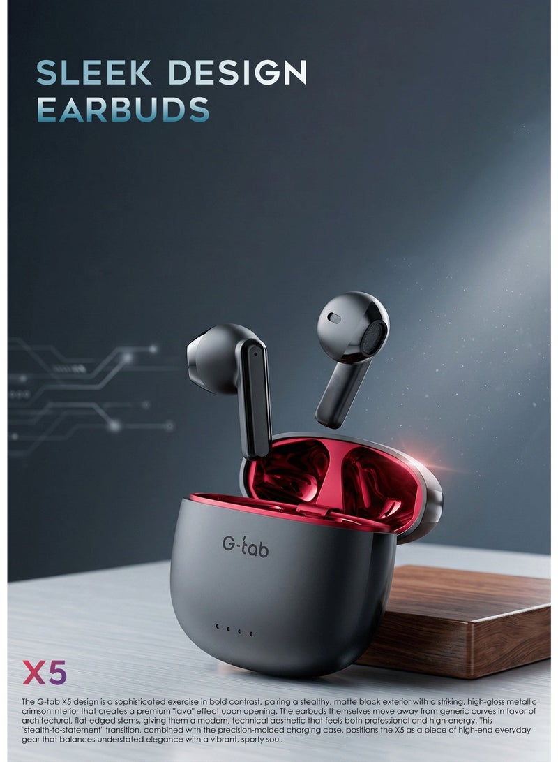 G-Tab X5 Noise Cancelling Bluetooth Earbuds with ENC, True Wireless Earbuds, Dual Mic, Touch Control, Auto Connect, 90 Days Standby, Bluetooth Earphone – Black - Image 3