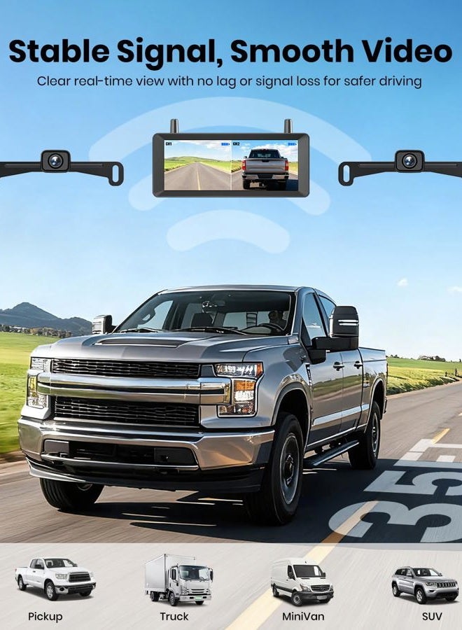AUTO-VOX 2 Wireless Backup Camera: 7.2" USB-Powered Dual Split-Screen 1080P HD Monitor with DVR Recording, Front and Rear Coverage, Stable Signal, Back Up Camera for Pickup, Trailer, SUV - Image 5