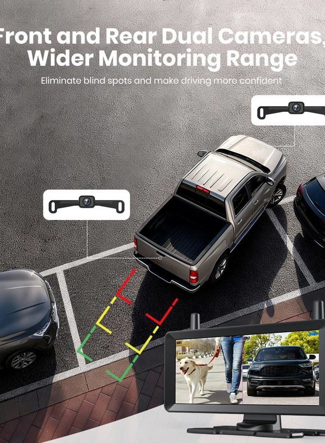 AUTO-VOX 2 Wireless Backup Camera: 7.2" USB-Powered Dual Split-Screen 1080P HD Monitor with DVR Recording, Front and Rear Coverage, Stable Signal, Back Up Camera for Pickup, Trailer, SUV - Image 2