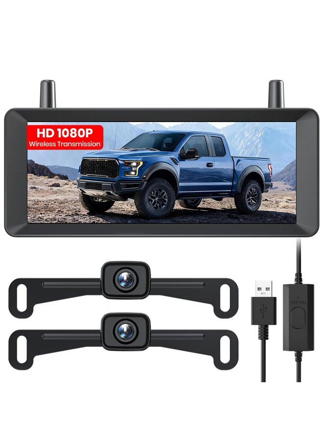 AUTO-VOX 2 Wireless Backup Camera: 7.2" USB-Powered Dual Split-Screen 1080P HD Monitor with DVR Recording, Front and Rear Coverage, Stable Signal, Back Up Camera for Pickup, Trailer, SUV - Image 1