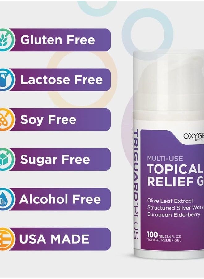 Oxygen Nutrition - TriGuard Plus Colloidal Silver Topical Recovery Gel Natural Structured Silver Water & European Elderberry 3.4oz / 100ml - Image 1