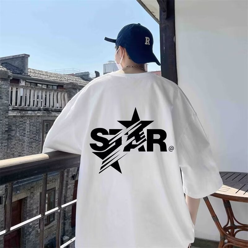 American High Street Pure Cotton Printed Letter Short-Sleeve T-Shirt For Men, Summer 2025, Versatile, Loose, Casual, Trendy Brand Round-Neck T-Shirt - Image 2