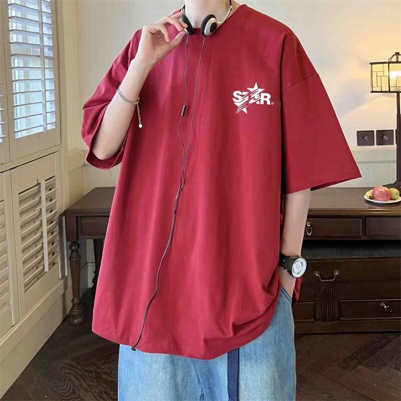 American High Street Pure Cotton Printed Letter Short-Sleeve T-Shirt For Men, Summer 2025, Versatile, Loose, Casual, Trendy Brand Round-Neck T-Shirt - Image 1