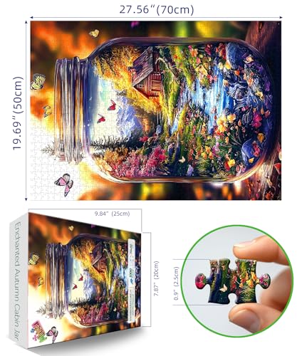MINIWAN 1000 Piece Jigsaw Puzzle for Adults Enchanted Mountain Jar with Log Cabin Butterflies 275x197 Inch Unique Art Puzzle Challenging Hard Difficult Puzzles for Adults - Image 5