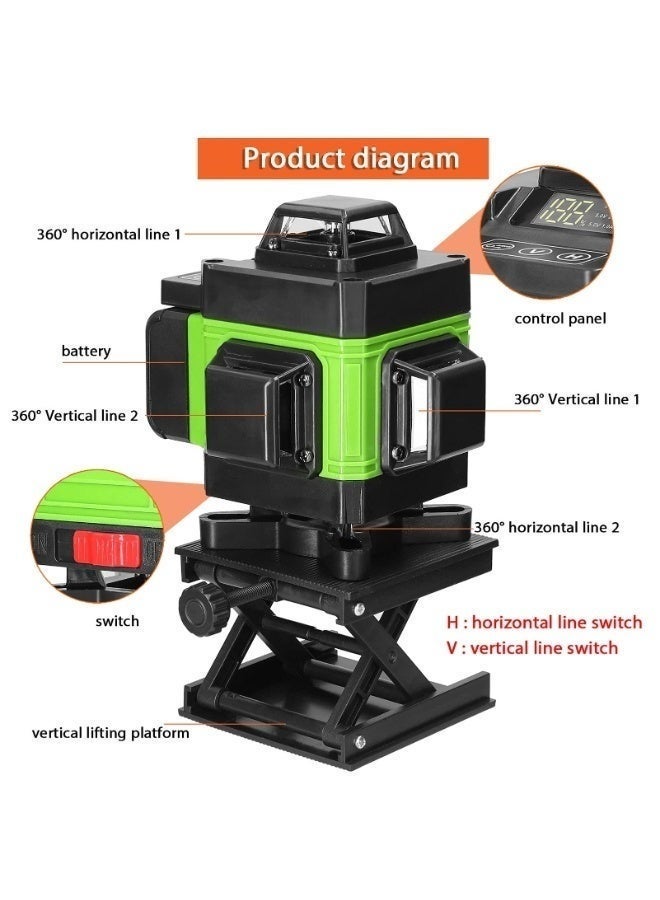 WALALLA 4D 16 Lines Green Laser Level, 3° Self-Leveling USB Rechargeable Leveling Tool with Adjustable Brightness, Remote Control, 1.2M 3-Height Alloy Tripod Stand and Carrying Case for Wall Tile Installation - Image 3
