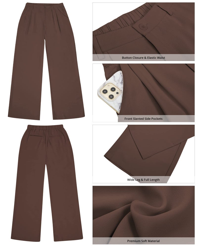 GRAPENT Business Pants - Old Money Style, High Waisted Wide Leg, Brown Chocolate Slacks for Women - Size XXL/20-22 - Image 5