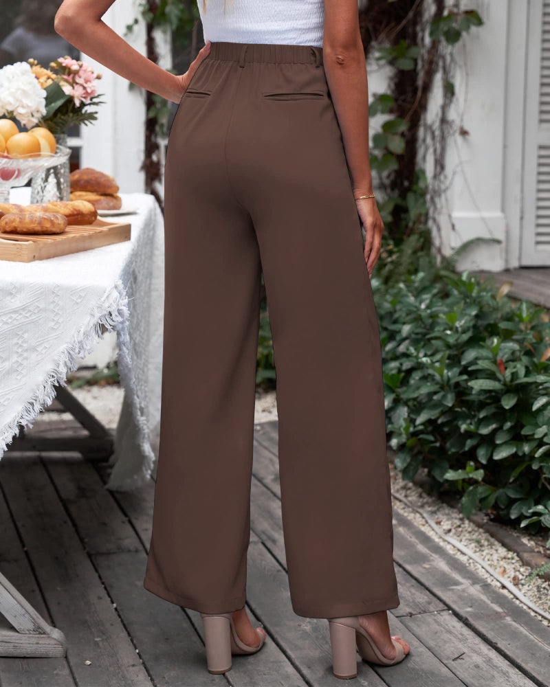 GRAPENT Business Pants - Old Money Style, High Waisted Wide Leg, Brown Chocolate Slacks for Women - Size XXL/20-22 - Image 4