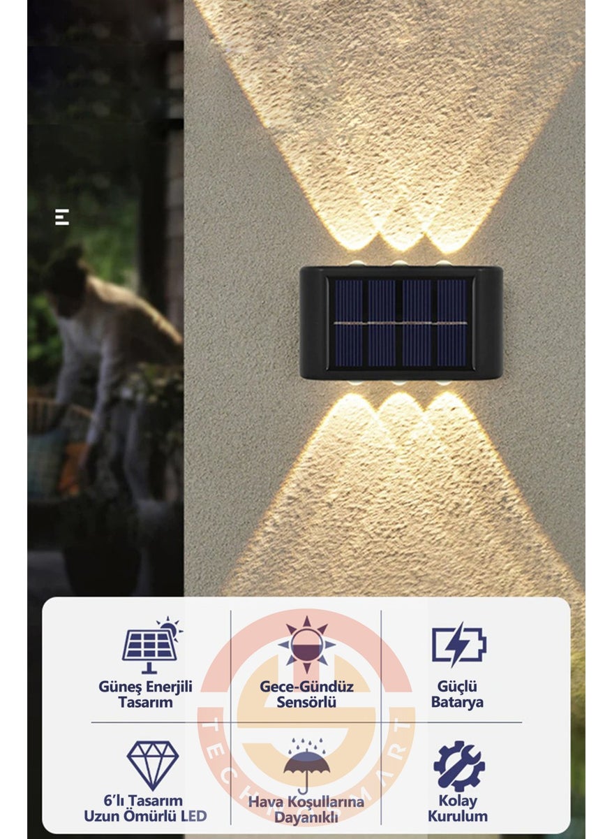 Technosmart 2PCS Modern Solar 6LED Double Sided Sconce Solar Powered Lighting Wall Lamp  - Image 1