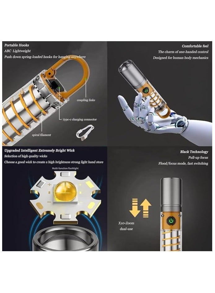 BlueFire Rechargeable LED Camping Flashlight & Lantern 6 Modes – Super Bright Portable Torch with Zoomable Beam, Warm Ambience Light, Strobe, Signal Mode, IPX6 Waterproof, Lightweight Orange Emergency Lamp with Lampshade & Hanging Hook – Outdoor Hiking, Power Outage & Travel Use - Image 4