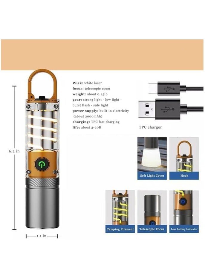 BlueFire Rechargeable LED Camping Flashlight & Lantern 6 Modes – Super Bright Portable Torch with Zoomable Beam, Warm Ambience Light, Strobe, Signal Mode, IPX6 Waterproof, Lightweight Orange Emergency Lamp with Lampshade & Hanging Hook – Outdoor Hiking, Power Outage & Travel Use - Image 2