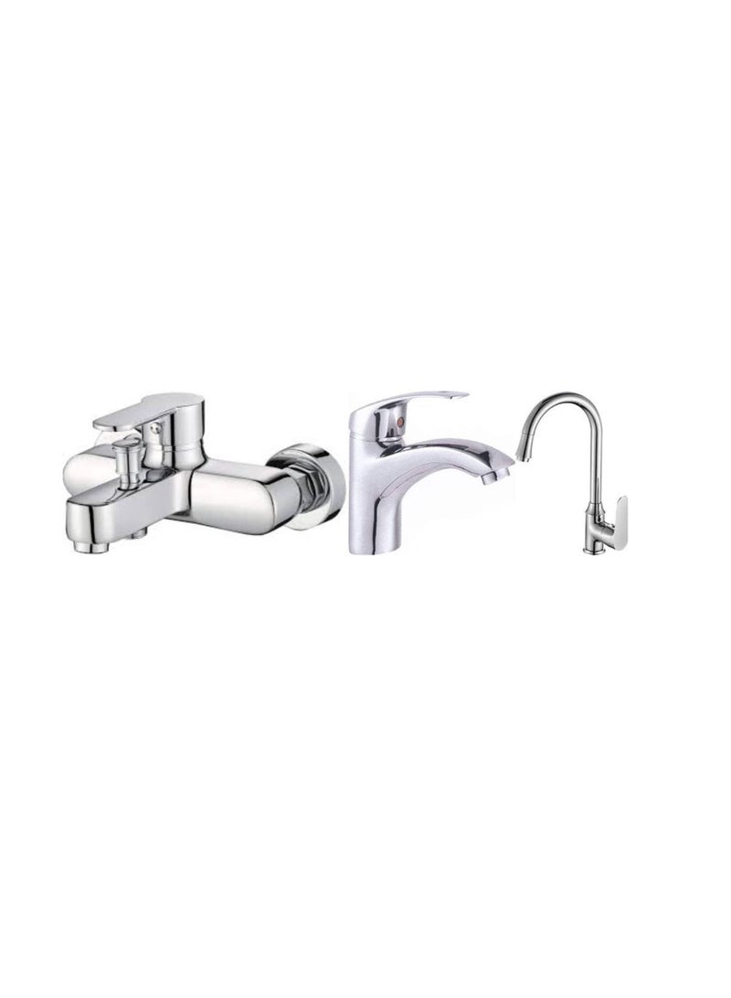 ABBASALI Pack Of 3pcs Shower Mixer With Hand Shower Set wash Basin Mixer Tap & Sink Mixer Tap  - Image 1