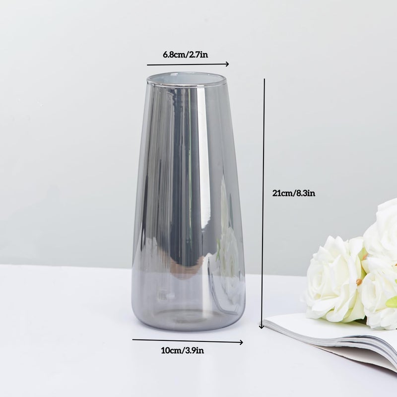 FANTESTICRYAN Crystal Clear Glass Vase, Flower Vase for Table Centerpiece Home Decor, Modern Vases for Living Room, Wedding, Office, Coffee Table, Birthday Housewarming Gift, 8.3inch (Gray) - Image 3