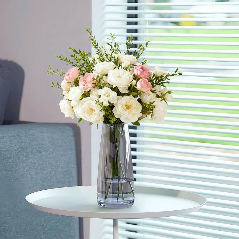 FANTESTICRYAN Crystal Clear Glass Vase, Flower Vase for Table Centerpiece Home Decor, Modern Vases for Living Room, Wedding, Office, Coffee Table, Birthday Housewarming Gift, 8.3inch (Gray) - Image 2