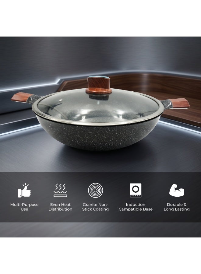 BMN 12 Piece Granite Cookware Set Non Stick Pots and Pans with Lids, Aluminium Casserole 20 24 28 cm, Deep Fry Pan 28 cm, Wok 34 cm, Induction Compatible Cooking Set - Image 3