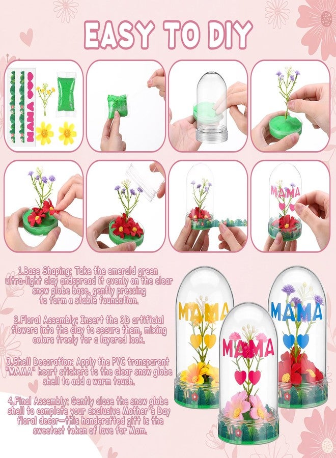Newtay 12 Sets Mother's Day Flower Snow Globe Craft Kits with Artificial Flower Stickers Clay DIY Plastic Globe Kit Art Activity Project for Home Spring Party Supplies - Image 3