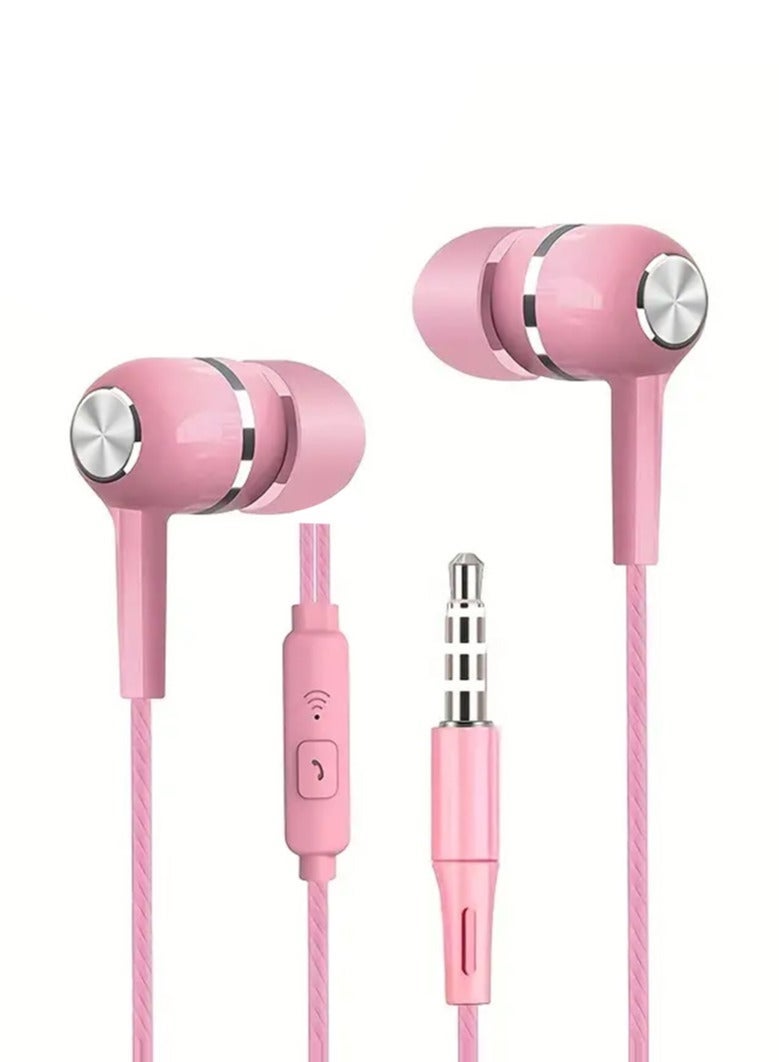 High-Quality Semi In-Ear Wired Headphones with Microphone - Perfect for Mobile Phones, Computers, Games, Karaoke & More! Pink - Image 1