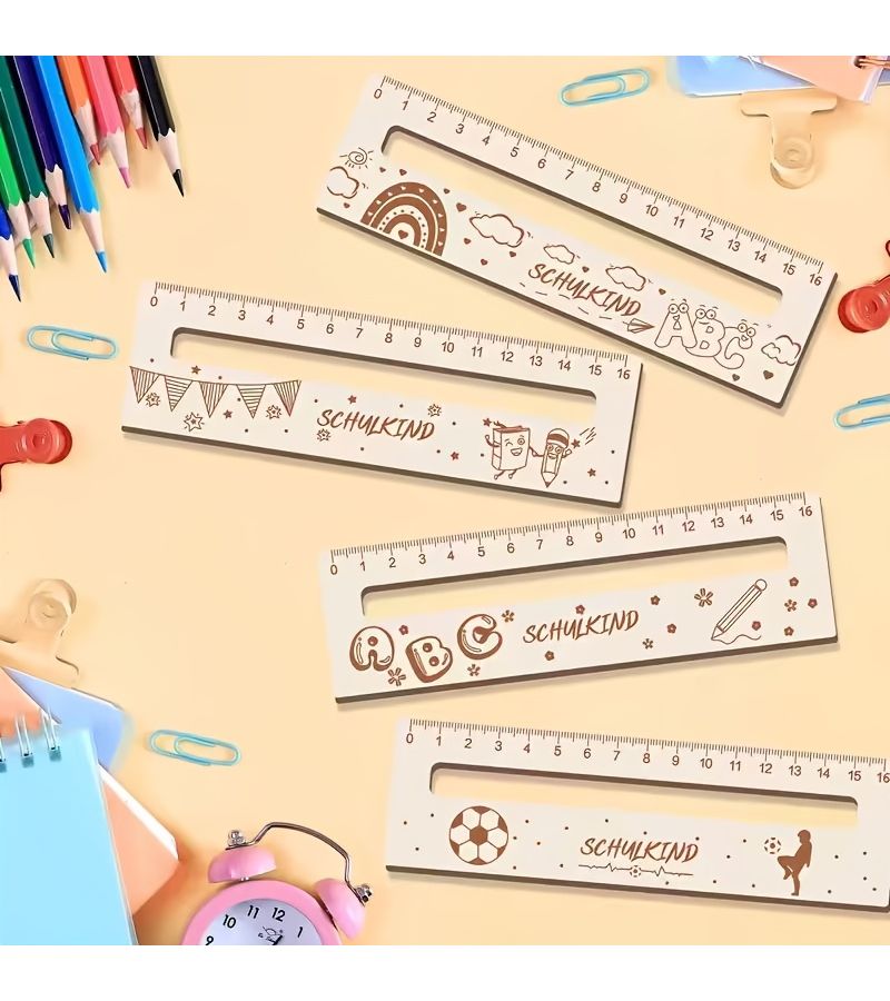 4 Pcs Handcrafted Wood Rulers School Office Square Soccer Themed Color Coded - Image 5