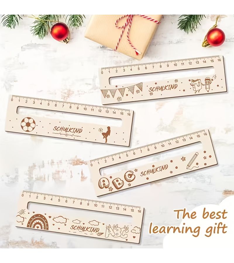 4 Pcs Handcrafted Wood Rulers School Office Square Soccer Themed Color Coded - Image 4