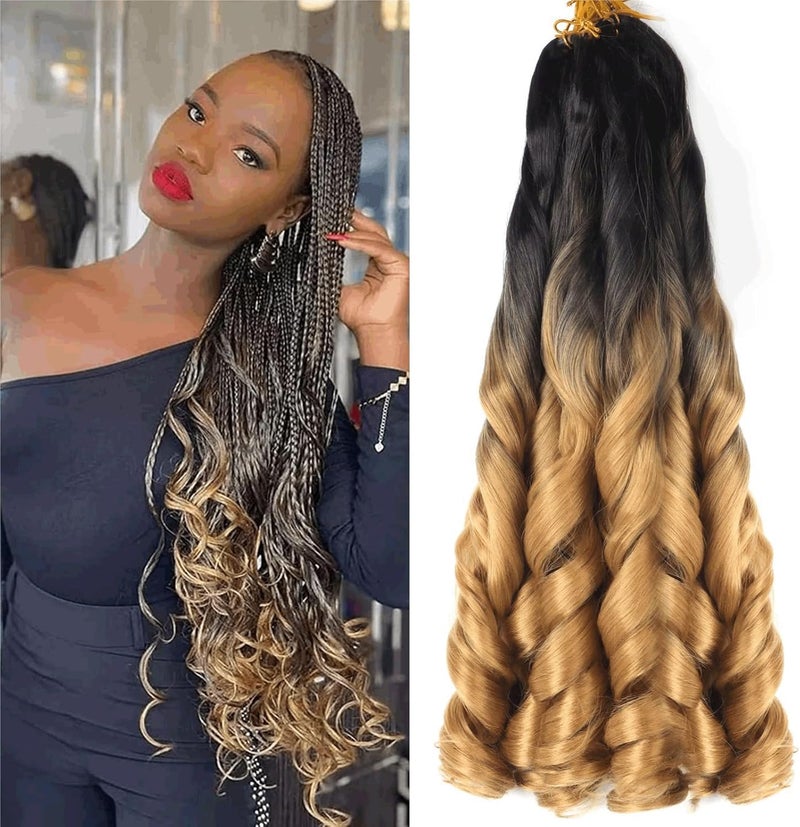 datanala French Curly Braiding Hair for Box Braids 22 Inch 8 Pack/Lot Loose Wave Crochet Hair Pre Stretched Braiding Hair with Curly Ends Spanish Curly Synthetic Spiral Curl Silky Braiding Hair (1B/27) - Image 1