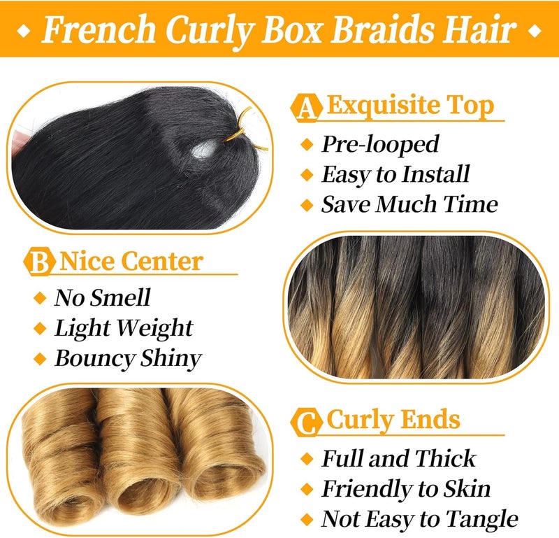 datanala French Curly Braiding Hair for Box Braids 22 Inch 8 Pack/Lot Loose Wave Crochet Hair Pre Stretched Braiding Hair with Curly Ends Spanish Curly Synthetic Spiral Curl Silky Braiding Hair (1B/27) - Image 3