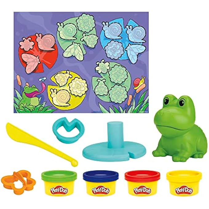 PLAY-DOH FROG N COLORS STARTER SET WITH PLAYMAT, PRESCHOOL TOYS FOR 3 YEAR OLD GIRLS & BOYS & UP, PRESCHOOL CRAFTS FROG TOY & 4 MODELING COMPOUND COLORS - Image 1