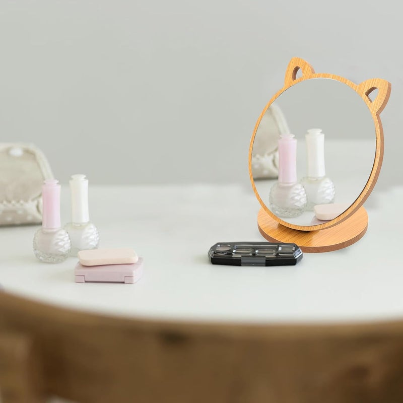 Wooden Decorative Makeup Mirror with Adorable Cat Design Desktop Foldable Cosmetic Mirror for Room Portable Tabletop for Travel and Daily Use - Image 5