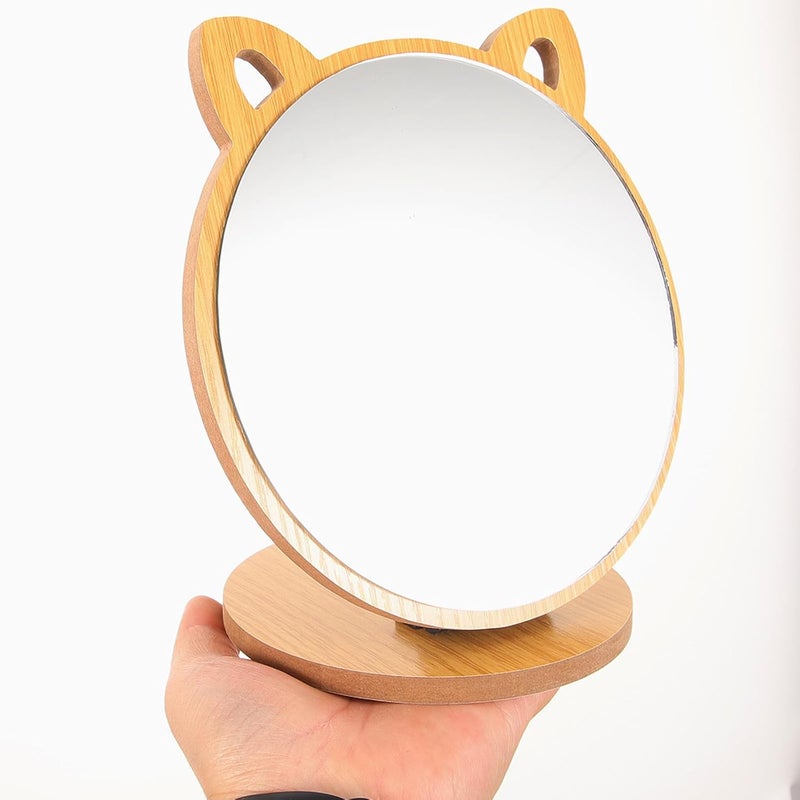 Wooden Decorative Makeup Mirror with Adorable Cat Design Desktop Foldable Cosmetic Mirror for Room Portable Tabletop for Travel and Daily Use - Image 4
