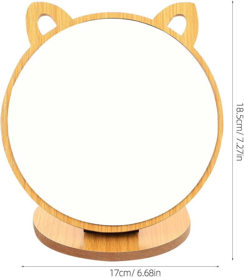 Wooden Decorative Makeup Mirror with Adorable Cat Design Desktop Foldable Cosmetic Mirror for Room Portable Tabletop for Travel and Daily Use - Image 2